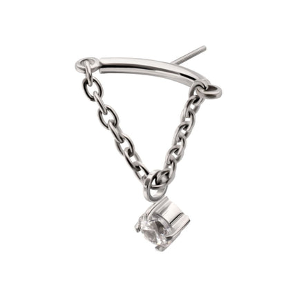 Invictus Titanium Threadless Vertical Helix Curved Bar Top with CZ Gem Chain Dangle