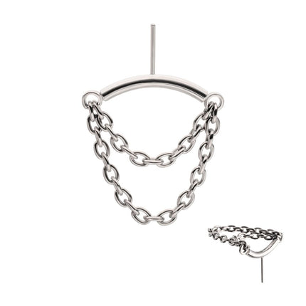 Invictus Titanium Threadless Vertical Helix Curved Bar Top with 2-Tier Chain Dangle