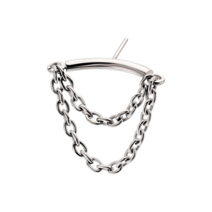 Invictus Titanium Threadless Vertical Helix Curved Bar Top with 2-Tier Chain Dangle