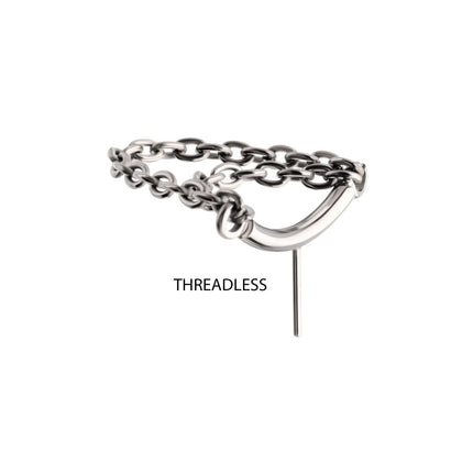 Invictus Titanium Threadless Vertical Helix Curved Bar Top with 2-Tier Chain Dangle