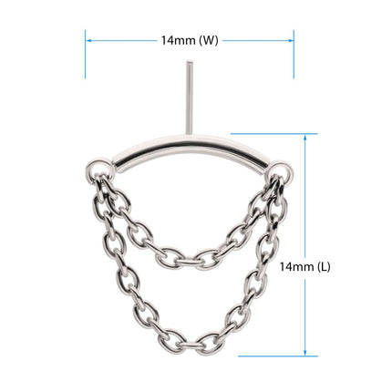 Invictus Titanium Threadless Vertical Helix Curved Bar Top with 2-Tier Chain Dangle