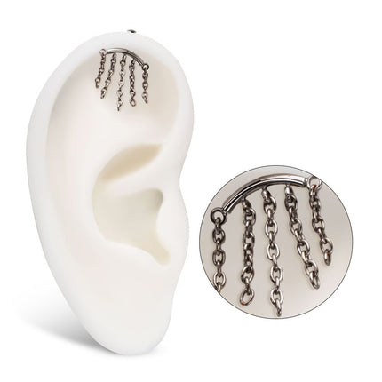Invictus Titanium Threadless Vertical Helix Curved Bar Top with 5-Chain Dangle