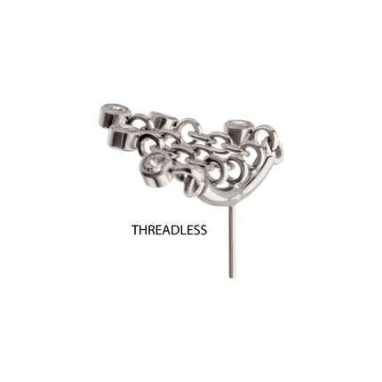 Invictus Titanium Threadless Vertical Helix Curved Bar Top with 5-Chain Bezel Gem Dangle