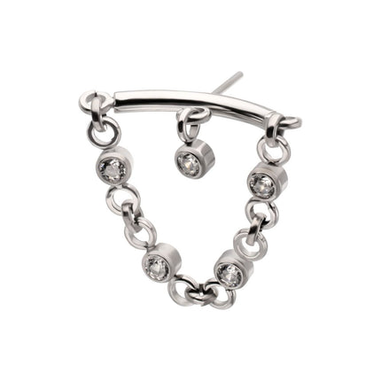 Invictus Titanium Threadless Vertical Helix Curved Bar Top with CZ Chain Dangle & Floating Gem