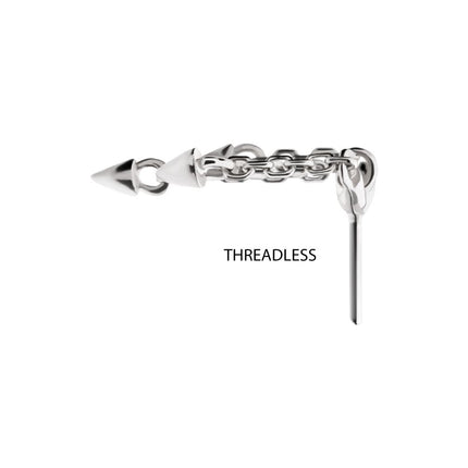 Invictus Titanium Threadless Vertical Helix Curved Bar Top with 3 Spiked Chain Dangle