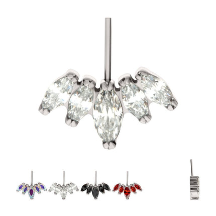 Invictus Titanium Threadless Vertical Helix V-Prong Marquise Fan 5-Cluster Top