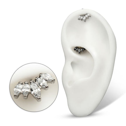 Invictus Titanium Threadless Vertical Helix V-Prong Marquise Fan 5-Cluster Top