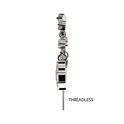 Invictus Titanium Threadless Vertical Helix 5-Cluster Teardrop Gem Curved Bar Top with 5-Chain Prong Gem Dangle