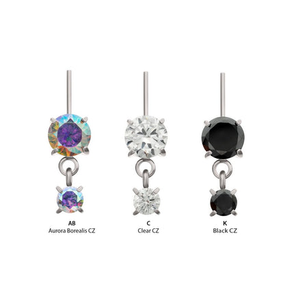 Invictus Titanium Threadless Vertical Helix Double 4-Prong CZ Gem Dangle Top