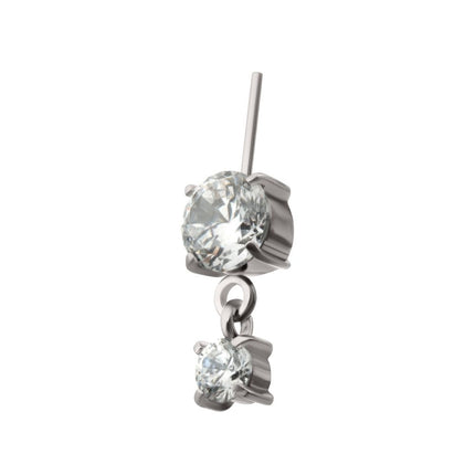 Invictus Titanium Threadless Vertical Helix Double 4-Prong CZ Gem Dangle Top