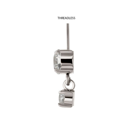 Invictus Titanium Threadless Vertical Helix Double 4-Prong CZ Gem Dangle Top