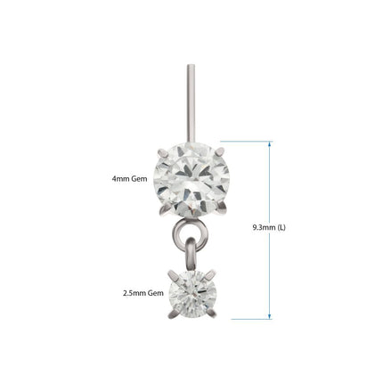 Invictus Titanium Threadless Vertical Helix Double 4-Prong CZ Gem Dangle Top