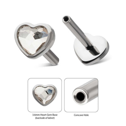 Invictus Titanium Threadless 4mm Bezel Heart Gem Back Duality Labret (Base Only)