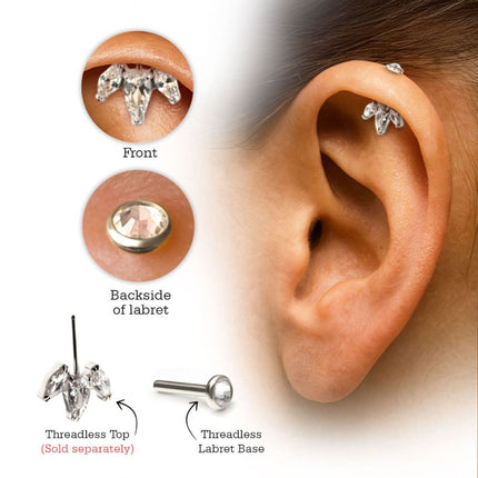 Invictus Titanium Threadless 3mm Bezel  Gem Back Duality Labret (Base Only)