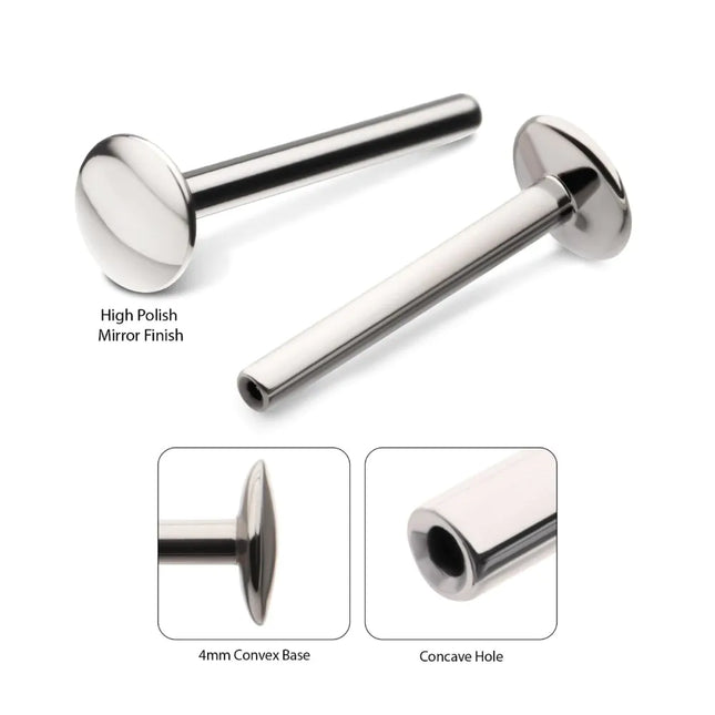 Invictus Titanium Threadless High Polish Mirror Finish 2.5mm Dome Labret Base
