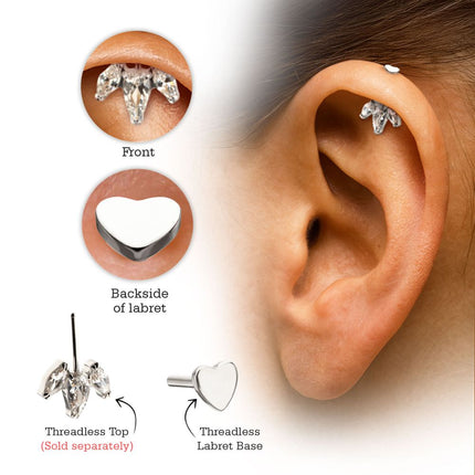 Invictus Titanium Threadless Heart Back Duality Labret (Base Only)