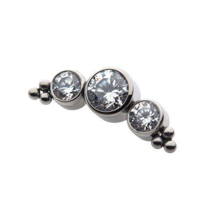 Invictus Titanium Threadless 6-Bead Bezel Round CZ/Swarovski Zirconia 3-Cluster Top