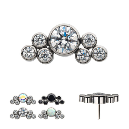 Invictus Titanium Threadless 3.5mm Bezel Round CZ/Opal with 3-Gem Cluster Top