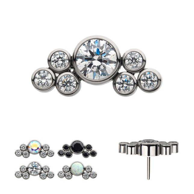 Invictus Titanium Threadless 3.5mm Bezel Round CZ/Opal with 3-Gem Cluster Top