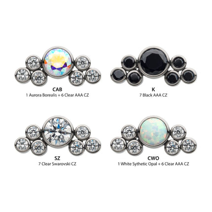 Invictus Titanium Threadless 3.5mm Bezel Round CZ/Opal with 3-Gem Cluster Top