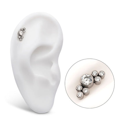 Invictus Titanium Threadless 3.5mm Bezel Round CZ/Opal with 3-Gem Cluster Top