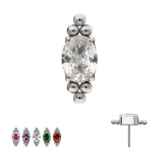 Invictus Titanium Threadless "Nova Oval" Prong Set Gem Top