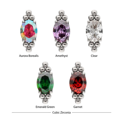 Invictus Titanium Threadless "Nova Oval" Prong Set Gem Top