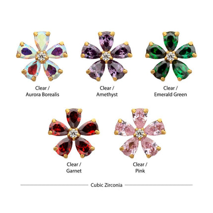 Invictus 24Kt Gold PVD Titanium Threadless "Radiant Bloom Flower" Prong Set Gem Top