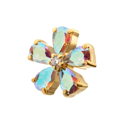 Invictus 24Kt Gold PVD Titanium Threadless "Radiant Bloom Flower" Prong Set Gem Top