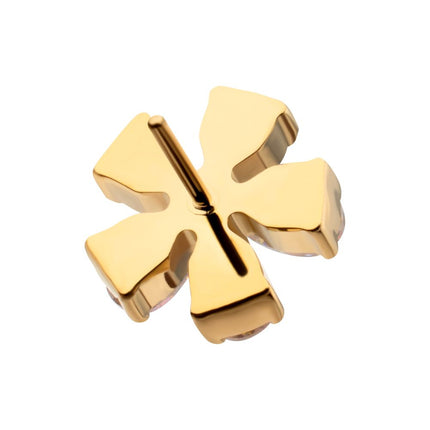 Invictus 24Kt Gold PVD Titanium Threadless "Radiant Bloom Flower" Prong Set Gem Top