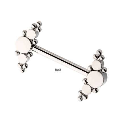 Invictus Titanium with One Side Fixed & One Side Threadless Nipple Barbell with Trio Beads & Bezel Set CZ 3-Cluster Ends