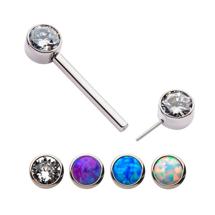 Invictus Titanium with One Side Fixed & One Side Threadless Nipple Barbell with Bezel Set CZ/Opal Ends
