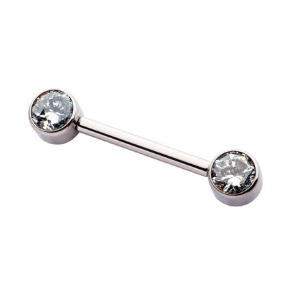 Invictus Titanium with One Side Fixed & One Side Threadless Nipple Barbell with Bezel Set CZ/Opal Ends