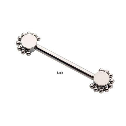 Invictus Titanium with One Side Fixed & One Side Threadless Nipple Barbell with Clustered Beads &  Bezel Set CZ Ends