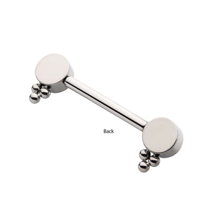 Invictus Titanium with One Side Fixed & One Side Threadless Nipple Barbell with Trio Bead &  Bezel Set CZ Ends