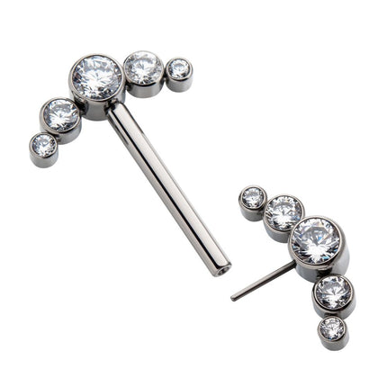 Invictus Titanium with One Side Fixed & One Side Threadless Nipple Barbell with Bezel Set CZ 5-Cluster Ends