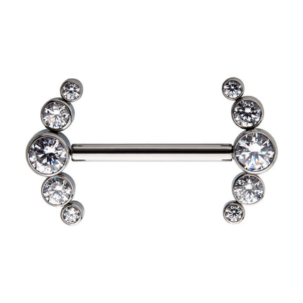Invictus Titanium with One Side Fixed & One Side Threadless Nipple Barbell with Bezel Set CZ 5-Cluster Ends