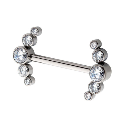 Invictus Titanium with One Side Fixed & One Side Threadless Nipple Barbell with Bezel Set CZ 5-Cluster Ends