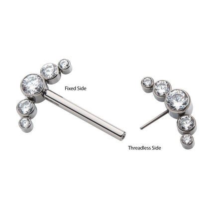 Invictus Titanium with One Side Fixed & One Side Threadless Nipple Barbell with Bezel Set CZ 5-Cluster Ends