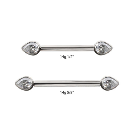 Invictus Titanium Bezel Set Teardrop Gem End Nipple Barbell (One Side Fixed, One Side Threadless) | Sold by piece