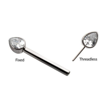 Invictus Titanium Bezel Set Teardrop Gem End Nipple Barbell (One Side Fixed, One Side Threadless) | Sold by piece