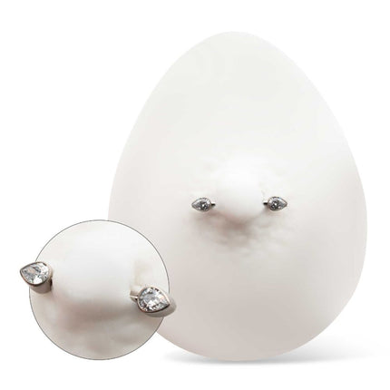Invictus Titanium Bezel Set Teardrop Gem End Nipple Barbell (One Side Fixed, One Side Threadless) | Sold by piece