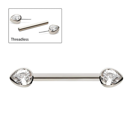 Invictus Titanium Threadless Bezel Teardrop CZ Nipple Barbell | Sold by piece