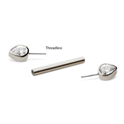 Invictus Titanium Threadless Bezel Teardrop CZ Nipple Barbell | Sold by piece