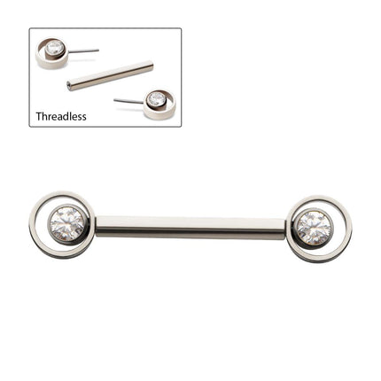 Invictus Titanium Threadless Bezel Round CZ Orbit Nipple Barbell | Sold by piece