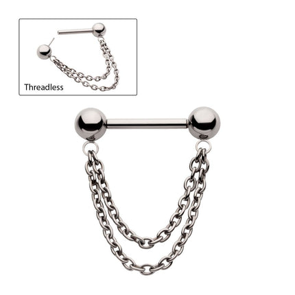 Invictus Titanium Double Chain Dangle with One Side Threadless, One Side Fixed Nipple Bar