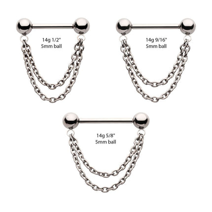 Invictus Titanium Double Chain Dangle with One Side Threadless, One Side Fixed Nipple Bar