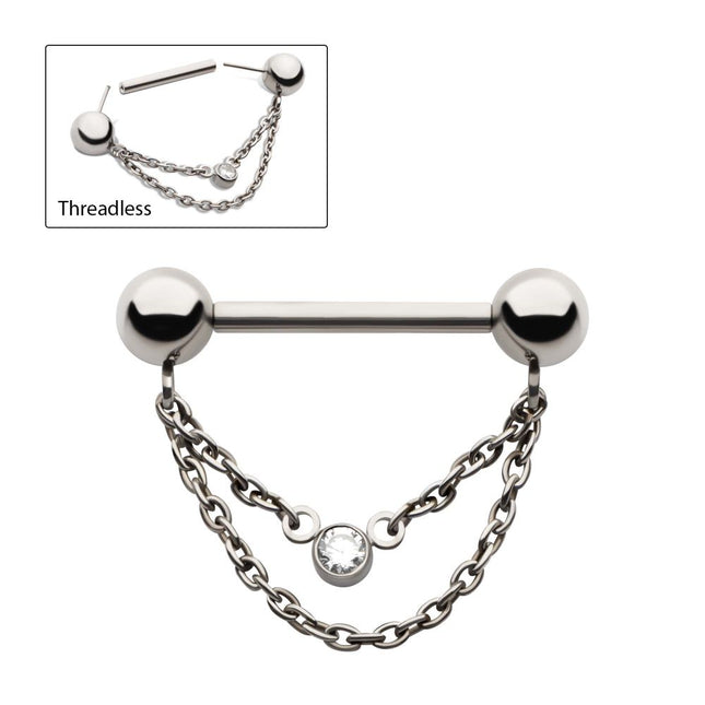Invictus Titanium Threadless Ball Nipple Barbell with 2 Tier Chain | Sold by piece