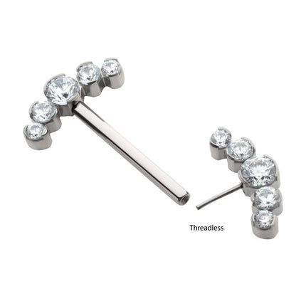 Invictus Titanium Semi-Bezel Set Round Gem/Opal 
5-Cluster End Nipple Barbell 
(One Side Fixed, One Side Threadless ) | Sold by piece