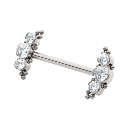 Invictus Titanium Beads and Semi-Bezel Set Round Gem/Opal 
3-Cluster Ends Nipple Barbell 
(One Side Fixed, One Side Threadless ) | Sold by piece